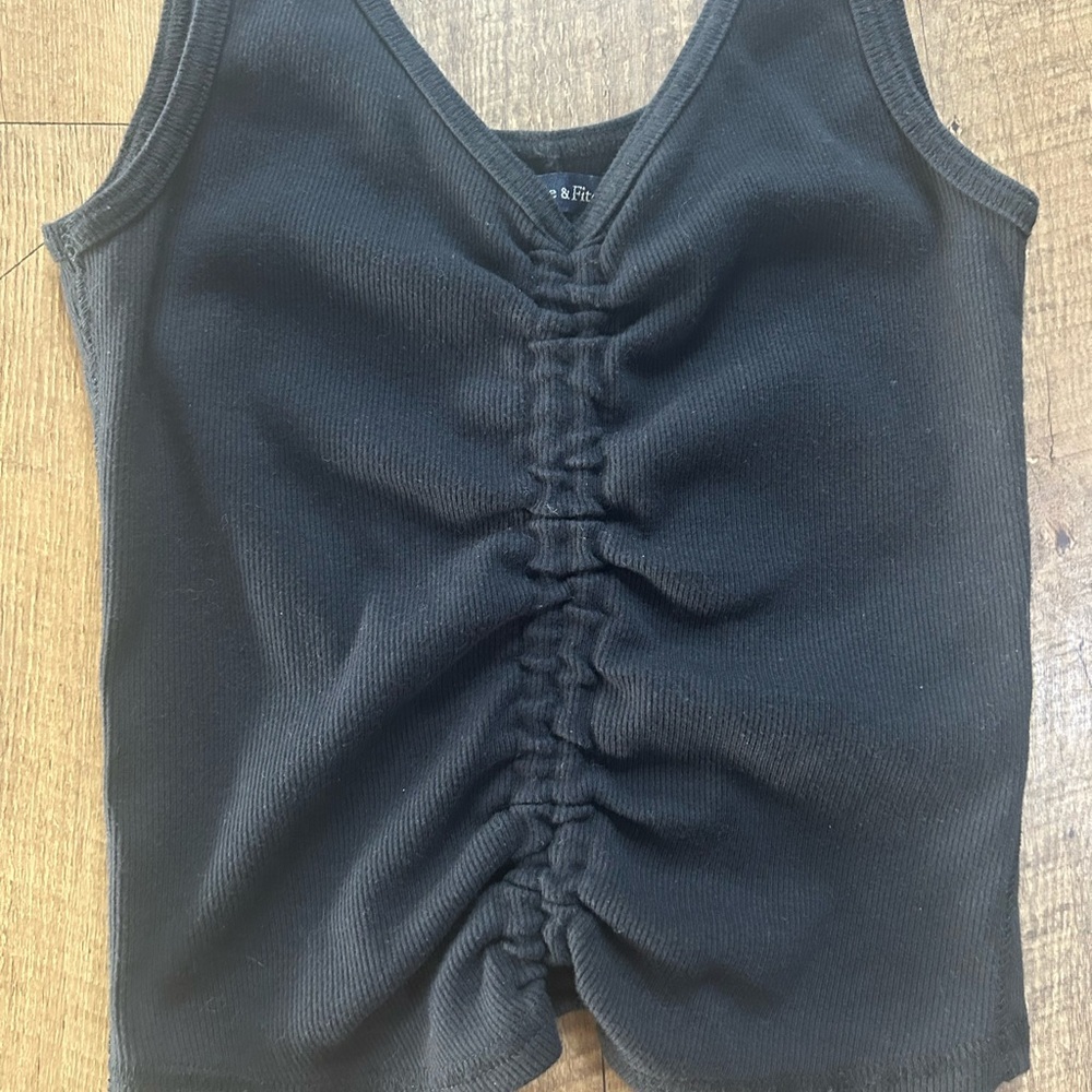 Abercrombie Black Ruched V-Neck Tank Top Size S |Ribbed Stretch | Fitted Trendy - Picture 5 of 11
